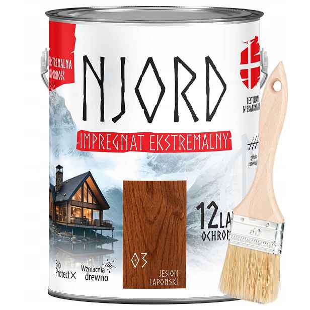Sada Njord Extrémní Impregnace Na Dřevo Jasan Laponský 5 L Štětec 50 MM