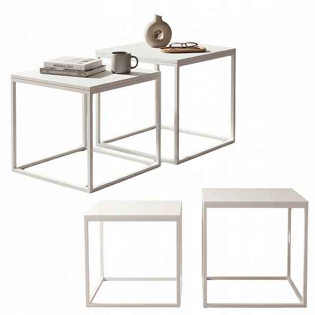 Konferenční Stolky Sada 2 Bílých Kovových Mdf 50X50X50,5 45X45X45,5