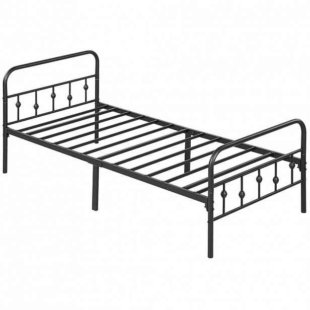 HOMCOM ROŠT pro matraci 200 x 90 cm, kovová postel vysoká 82,5 cm, černá