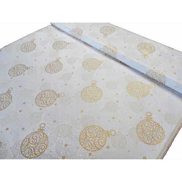 Mg Obrus Bombka Bílá Zlatá 150x300 Vánoce polský