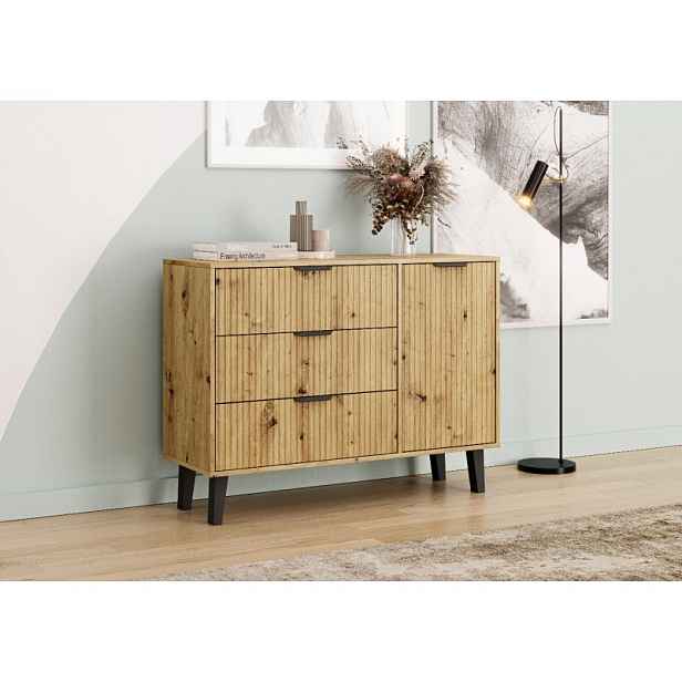 Kombinovaná komoda SITIVE SLIM - dub artisan / černá