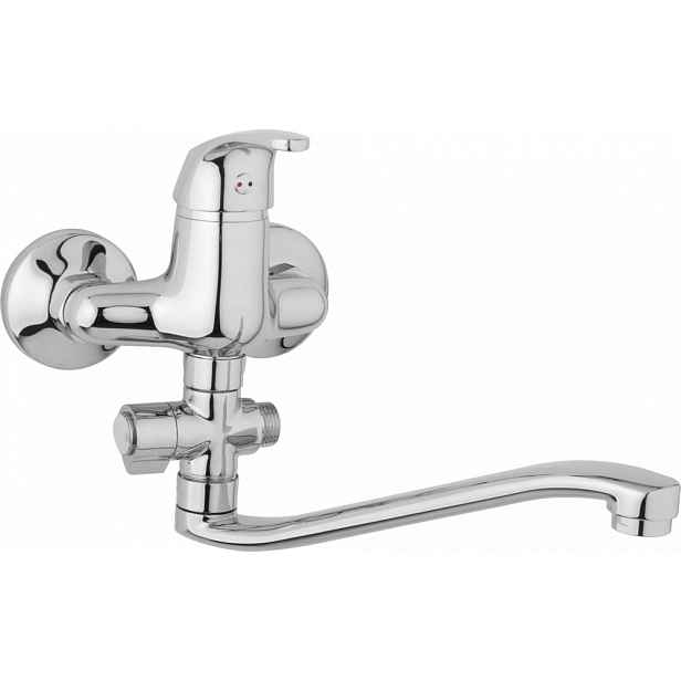 JB Sanitary Nástěnná umyvadlová a sprchová baterie SLIM, rozteč 100 mm, otočný přepínač, bez příslušenství, S ramínko 300 mm A10 32 40