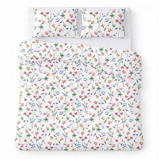 Povlečení bavlněné 160x200 bílé s akvarelovými barevnými květy Cotton Home