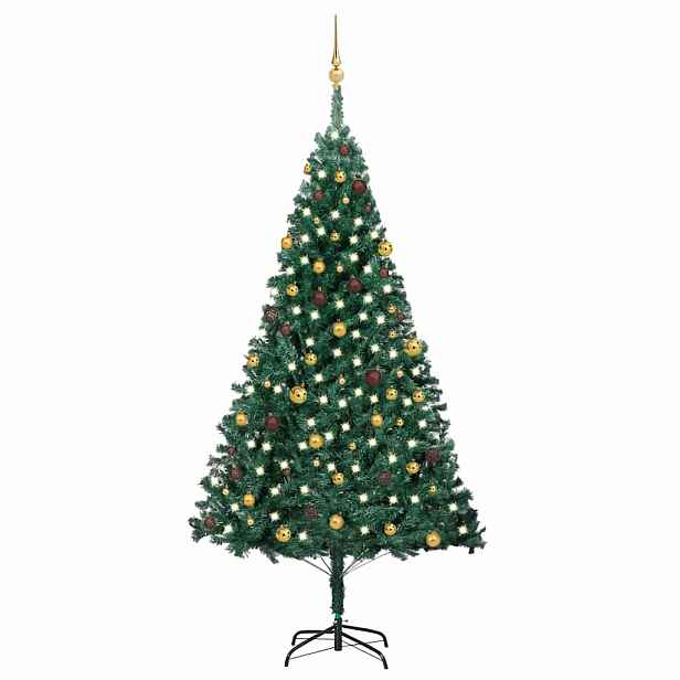 vidaXL Umělý vánoční stromek s LED a sadou koulí zelený 240 cm