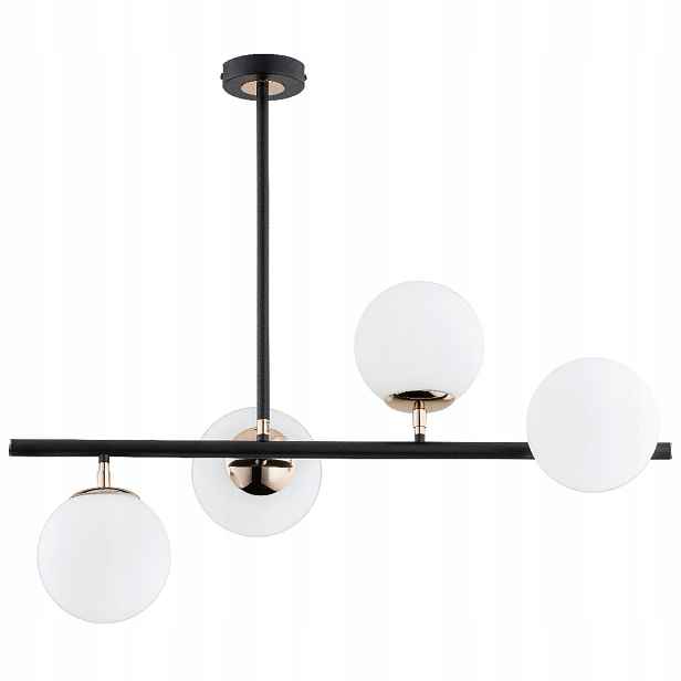 Závěsná lampa černo-zlatá skleněná trubka koule 4xE14 Luro Alfa