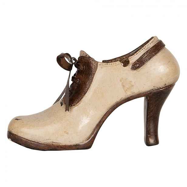 Béžová antik dekorace dámská bota na podpatku - 19*7*12 cm Clayre & Eef