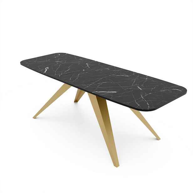 Idohome JÍDELNÍ STŮL FENTO rozkládací 180/90/76 cm, zlatý / Grigia Pietra (kamenně šedý)