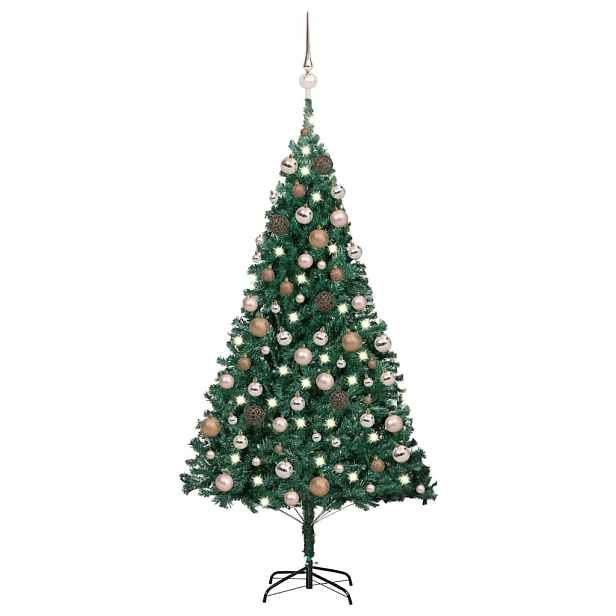 vidaXL Umělý vánoční stromek s LED a sadou koulí zelený 120 cm PVC
