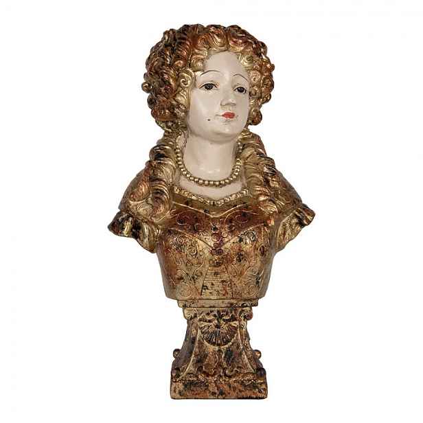 Hnědo-zlatá antik dekorace busta zámecká paní - 18*12*30 cm Clayre & Eef
