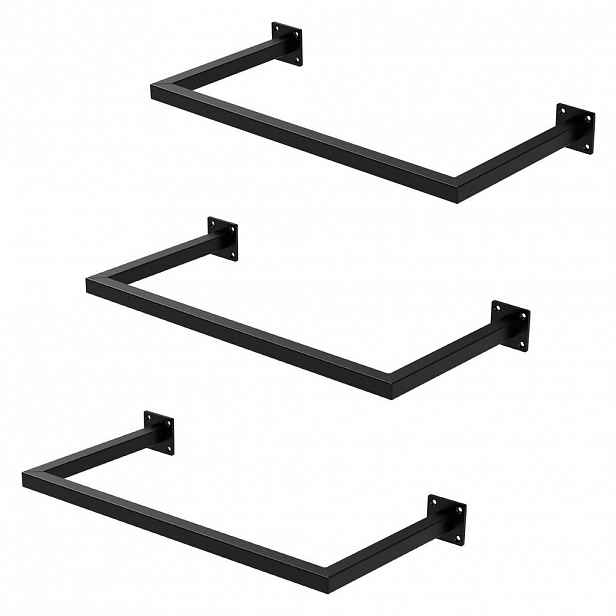ML-DESIGN VĚŠÁK NA ODĚVY, sada 3 ks, obdélníkový, v. 30 cm x š. 60 cm, černý, z oceli, ve tvaru písmene U