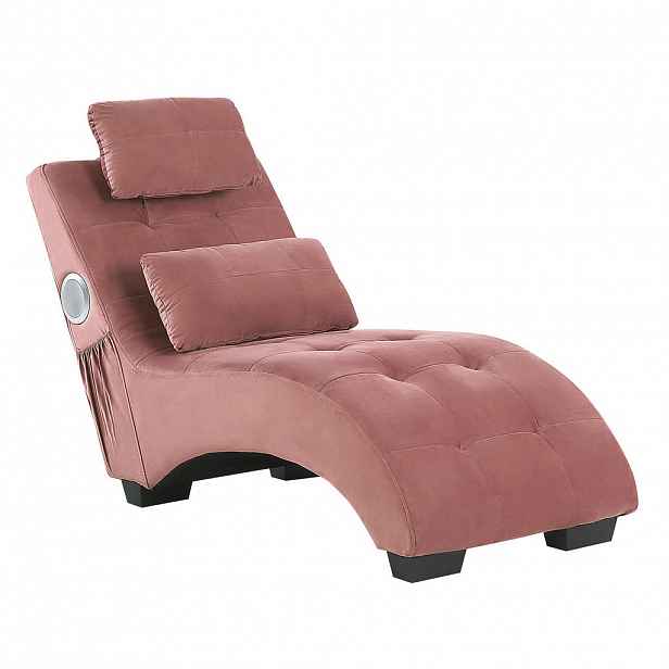 Beliani ČALOUNĚNÉ LEHÁTKO CHAISE LONGUE Sametová látka Růžové Simorre