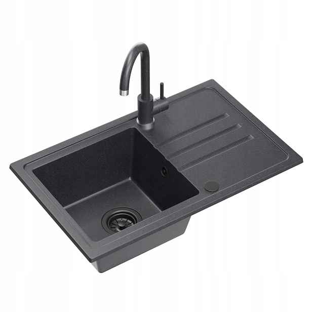 Quadron Ben 111 Dřez 1Komora Granit Baterie Kate 70x44 cm Černá/Černá