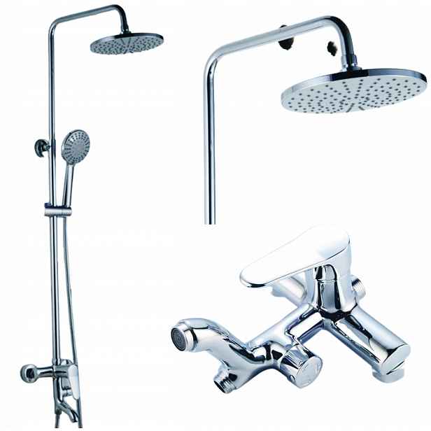 Sprchový sloup s baterií, výtokem, dešťovou sprchou. Chrom