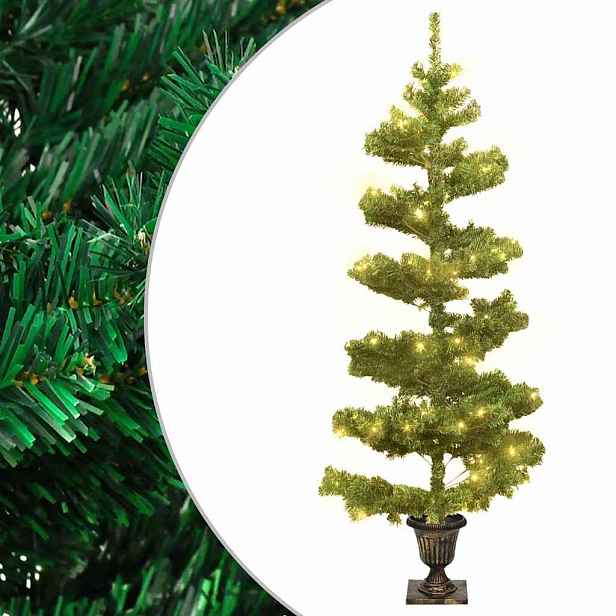 vidaXL Spirálový vánoční stromek s LED a květináčem zelený 120 cm PVC