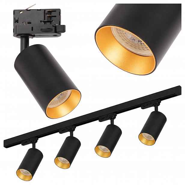 3fázová kolejnice Sada kolejnic 1 m Reflektorová lampa GU10 x4 Černá Zlatá