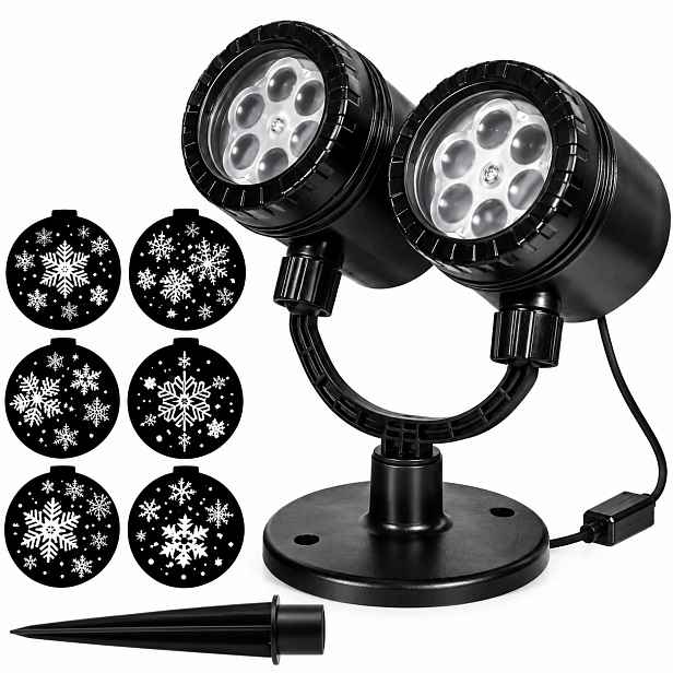 Led Vánoční Projektor 2 Hlavy Sněhové Vločky 360° Časovač IP44