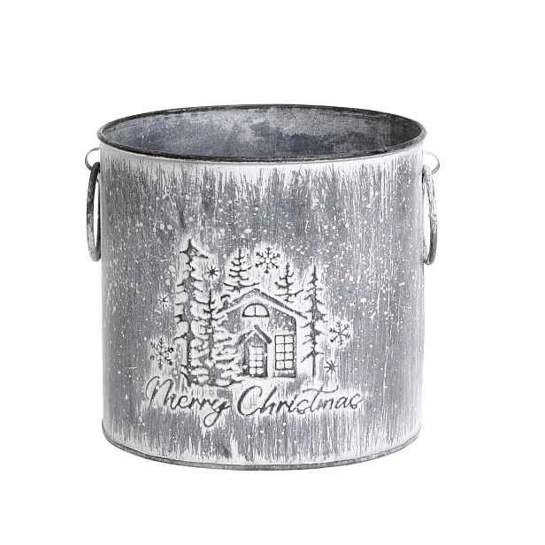 Dekorační plechový antik květináč Merry Christmas - Ø 15*16 cm Chic Antique