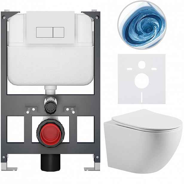Kompletní WC set Basic/Cesso - bílá lesklá - WC tlačítko Modulo/Bílá - závěsné - nízký modul - předstěnová instalace - 49x36 cm - 8050BD86004