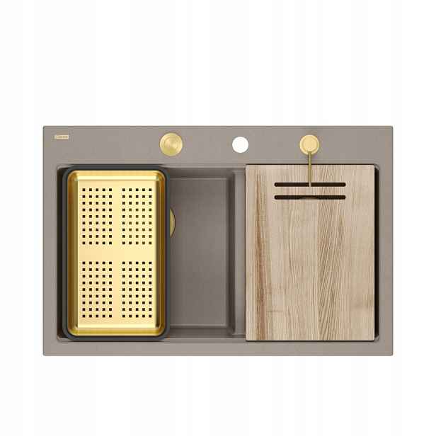 Quadron Marc 120 Dřez 2-komorový 76x50x22 cm Sada Šedá Zlatá