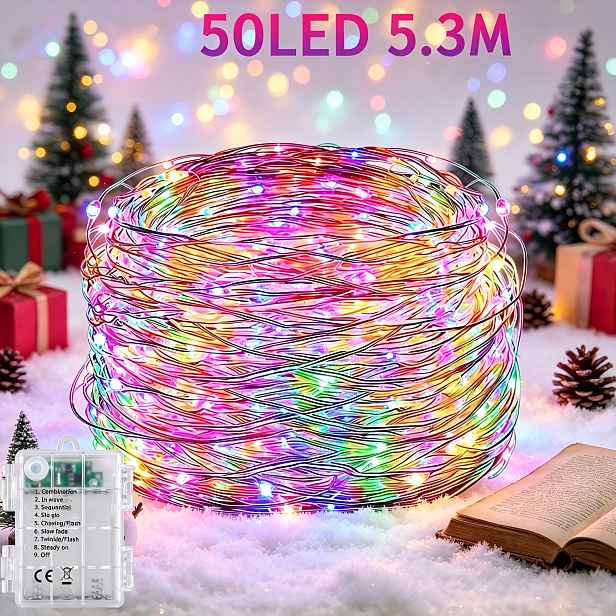 TEMU LED řetězová světla 300/200/100/50, na baterie, s 8 režimy. Vhodné pro sváteční, halloweenské a vánoční dekorace. Vhodné pro zahrady, dvorky,