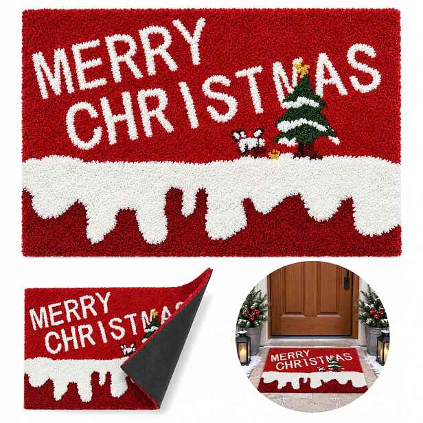 Vánoční Stěrač Merry Christmas 76x51 cm Červený Vánoční Stromek Pod Dveře