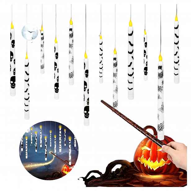 Závěsné Led svíčky 12 Ks sada s kouzelnou hůlkou a dálkovým ovladačem na Halloween