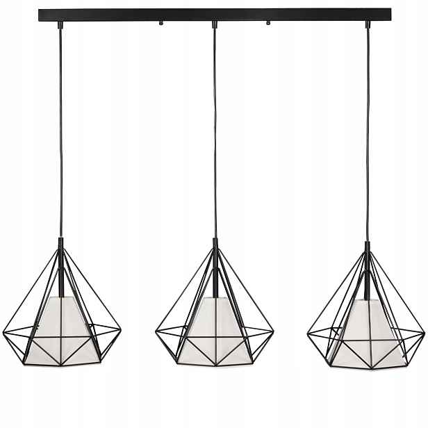 Závěsná lampa černá drátěná s bílými stínítky nad stůl 3pk Polux