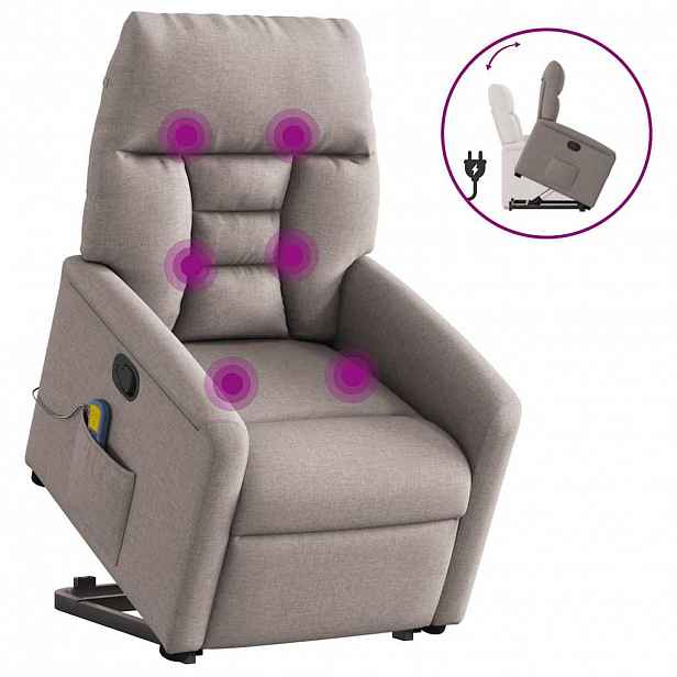 vidaXL Zvedací masážní polohovací křeslo taupe textil