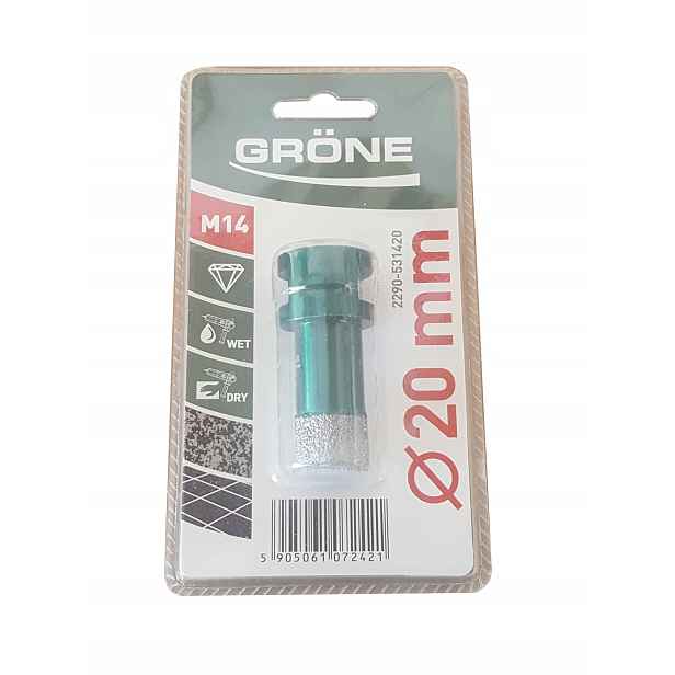 Diamantová korunka korunkový vrták Grone 20 mm M14 gres