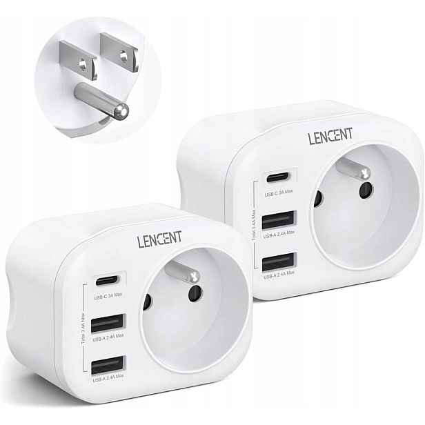 Lencent 2 adaptéry zástrčky z amerických na francouzský Usb-usb/c port