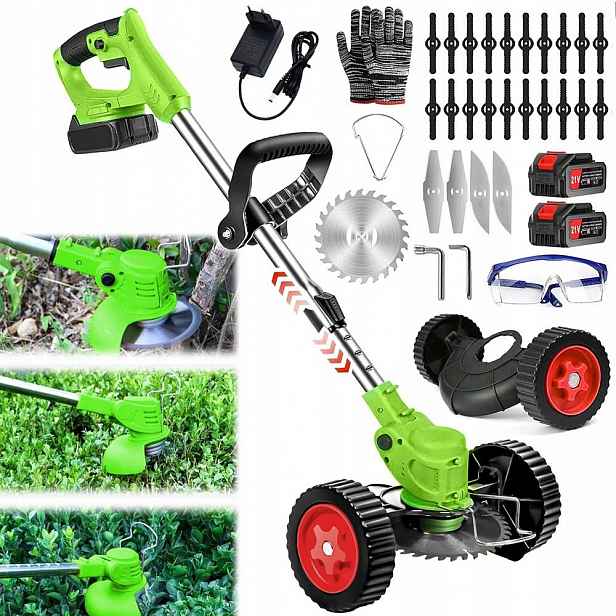 21 V elektrický bezdrátový vyžínač na trávy 2 x akumulátory 4000 mAh