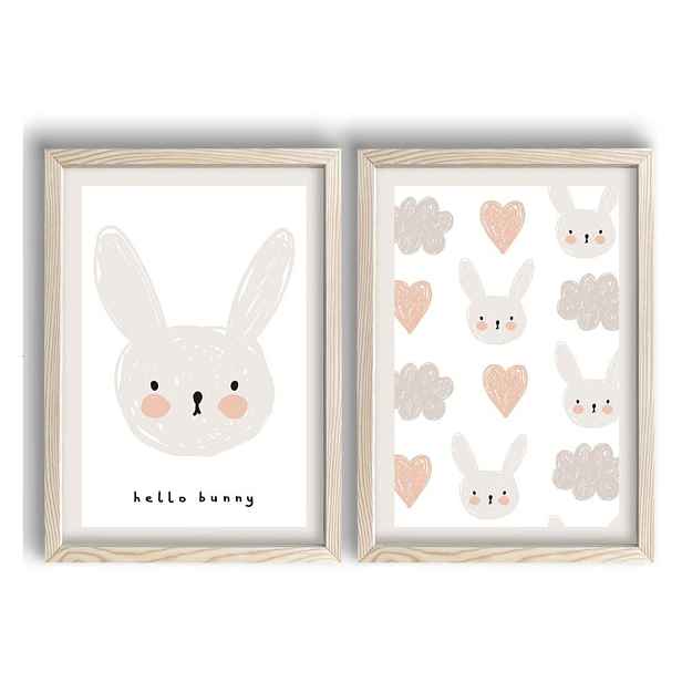Dětské obrázky v sadě 2 ks 38x53 cm Hello Bunny – Wallity