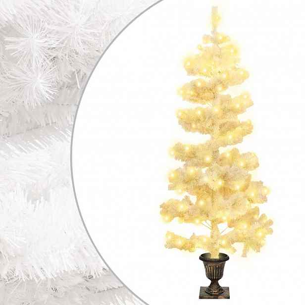 vidaXL Spirálový vánoční stromek s LED a květináčem bílý 120 cm PVC