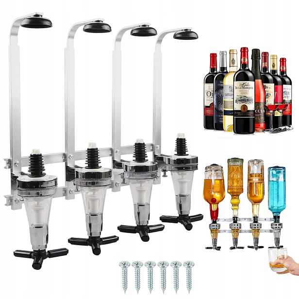 Nástěnný Dávkovač S Držákem Na 4 Láhve Na Alkohol Nápojů A Limonády