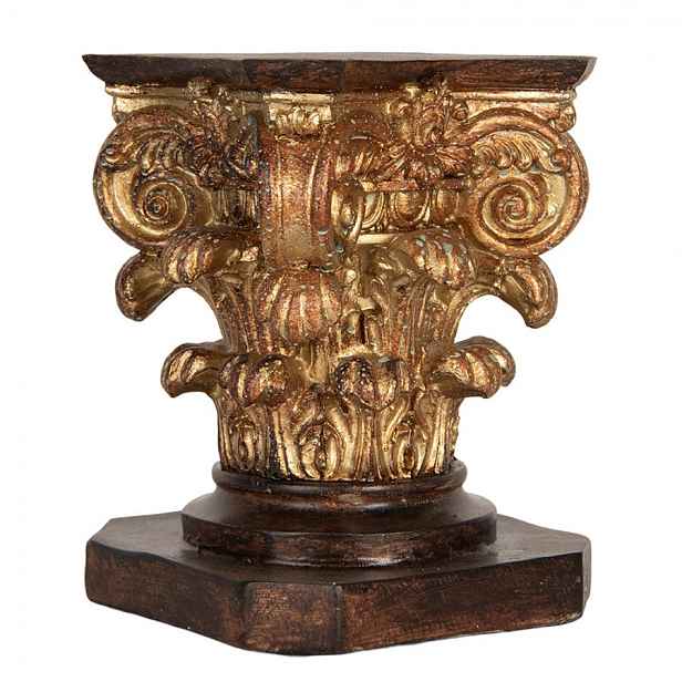 Hnědo-zlatý dekorační podstavec pod květiny s ornamenty - 12*12*16 cm Clayre & Eef