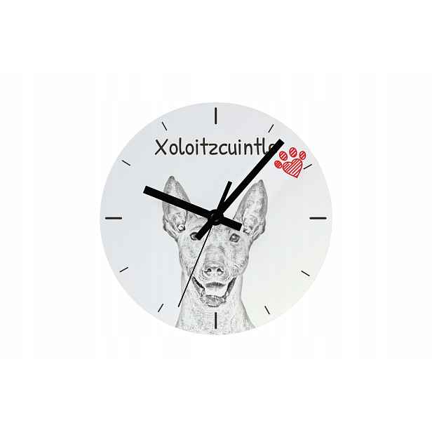 Nahý pes, mexický hodinový stroj s visícím a stojícím psem, personalizace, 20 cm