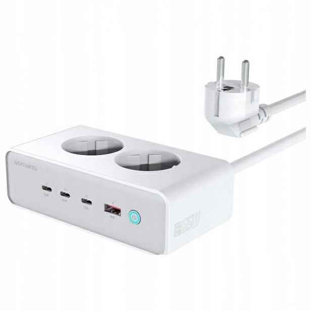 Prodlužovací Kabel 4smarts 6v1 65W GaN s 2 Usb zásuvkami, bílý