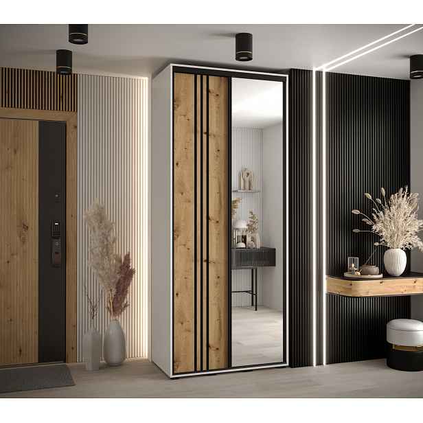 Šatní skříň Cannes 7 - hloubka 45 cm Barva korpusu: Černá, Rozměry: 180 cm, Dveře: Černá
