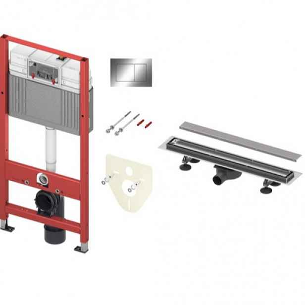 TECE set WC nádržky, tlačítka lesklý chrom a žlabu s nerez roštem "2v1" 80 cm 9400111