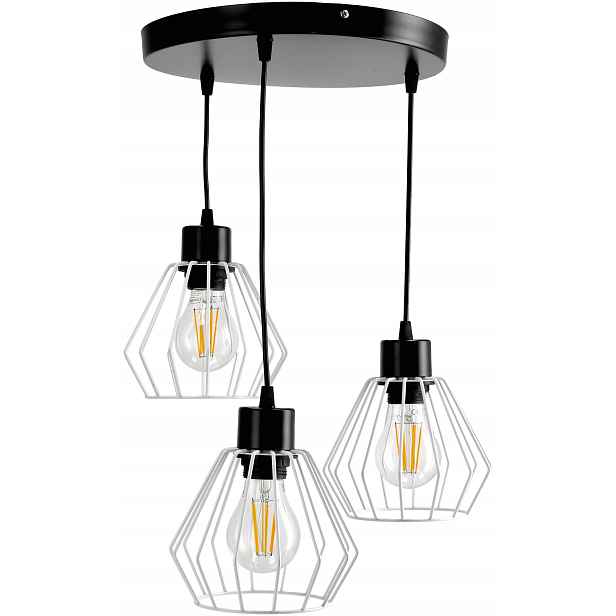Závěsné Stropní Svítidlo 3X E27 3 x Stínidlo Diamant Bílý Loft