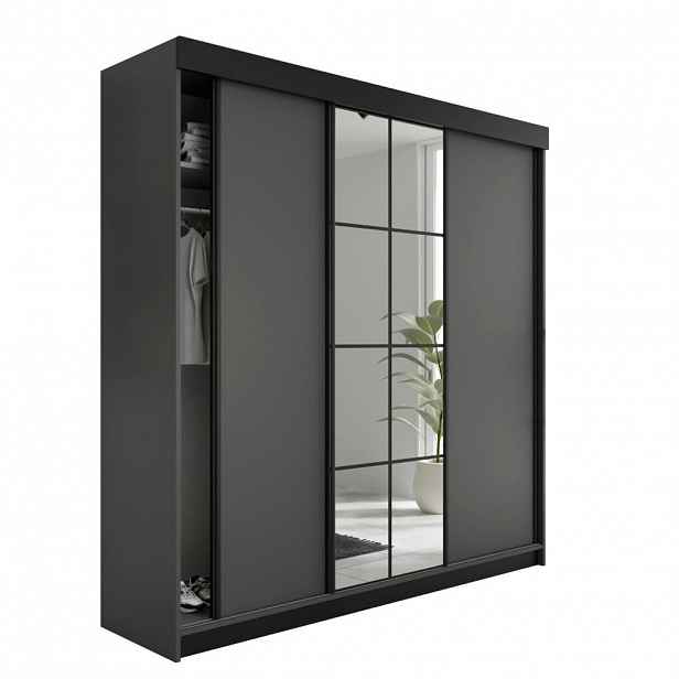 Kier Furniture POSUVNÁ ŠATNÍ SKŘÍŇ LAMARO Grafitová 200x205x59cm