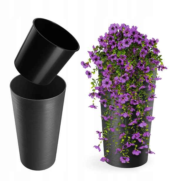 Květináč Květináč 26 cm Obal Na Květináč S Vložkou Květináč Plastový Grafit