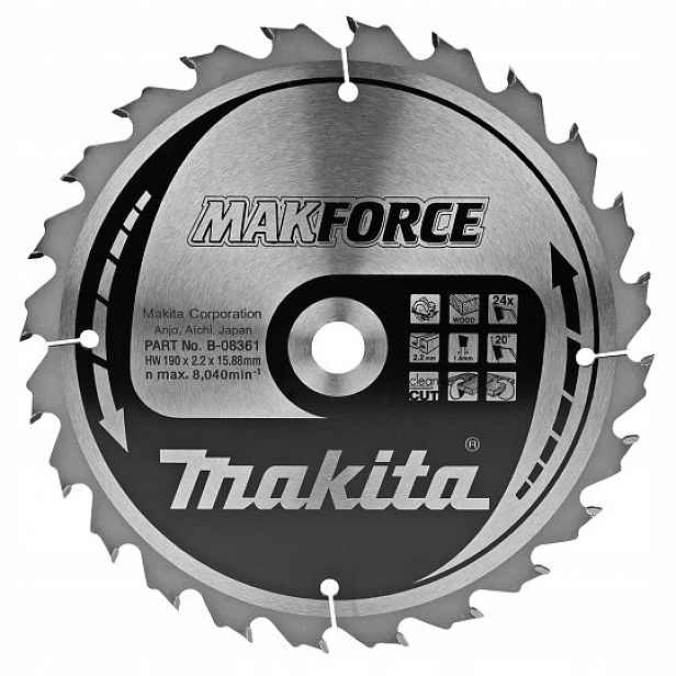 Řezací kotouč na dřevo, 190/15,88 mm, 24 zubů, Makforce, Makita [B-08361]