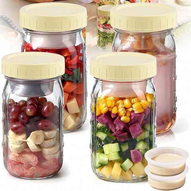4 Kusy Skleněných Sklenice, Zásobník Na Saláty Na Obilné Mléko Dezert 32OZ