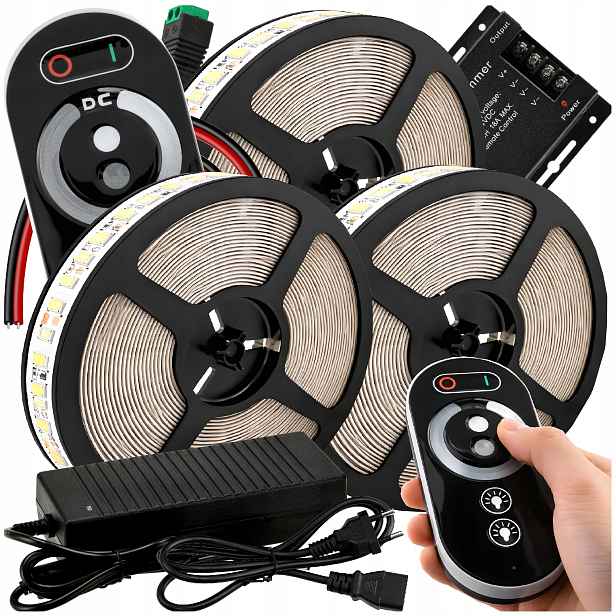 Led pásek 12V 15m 72W Denní Světlo Jasné Napájecí Zdroj Dálkový Ovladač Ovladač Sada