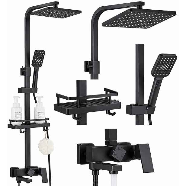 Sprchový Set Dešťová sprcha Tryska Sprchová Hlavice Sprcha Černá