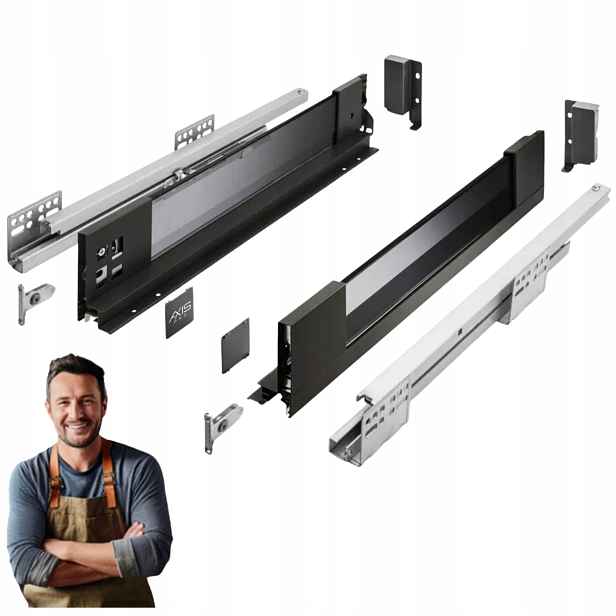 Šuplík Gtv Axis Pro Glass 500 mm, nízká H-86 strana se sklem, černá
