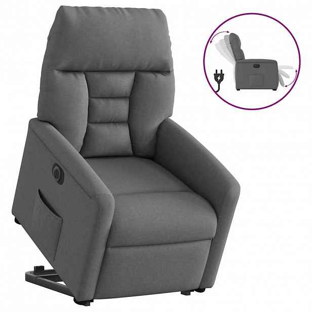 vidaXL Elektrické zvedací polohovací křeslo tmavě šedé textil