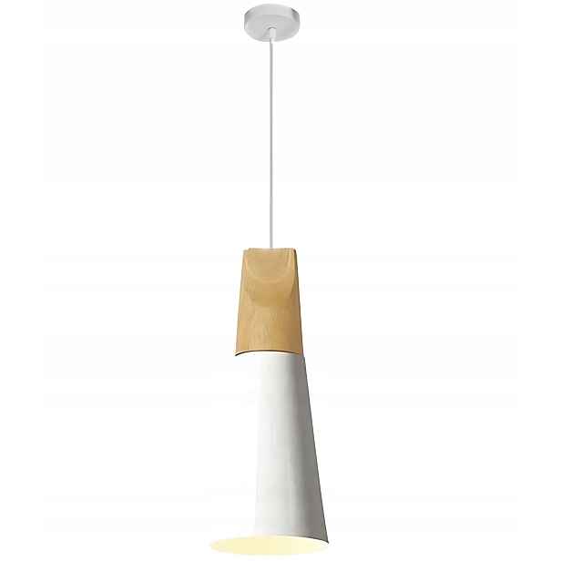 Elegantní Závěsná Lampa Kov Dřevo Loft Scandi B Bílá