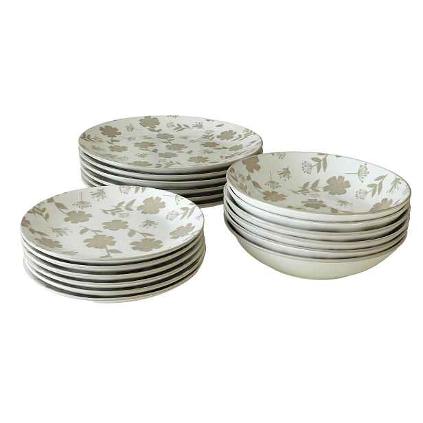PROHOME - Talířová sada 18-dílná květy, porcelán